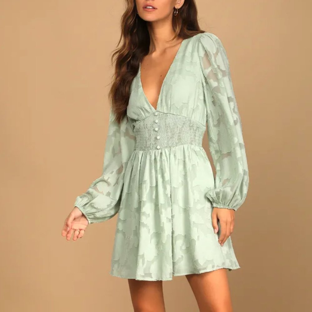NWT- NW Tomorrow and Always Light Sage Green Burnout Floral Mini Dress